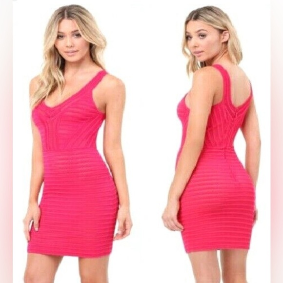 bebe Dresses & Skirts - Bebe Pink Ribbed Bodycon Mini Dress